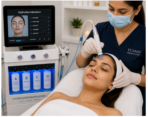 Dermatologist administering a Hydra-Medifacial skin treatment at YUVANI clinic in Kharghar, Navi Mumbai.